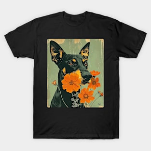 Doberman Flowers Photo Art Design For Dog Onwer T-Shirt